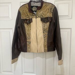 La‎ Piel Multicolored Leather Jacket Women Medium  Biker Concert Western Grunge